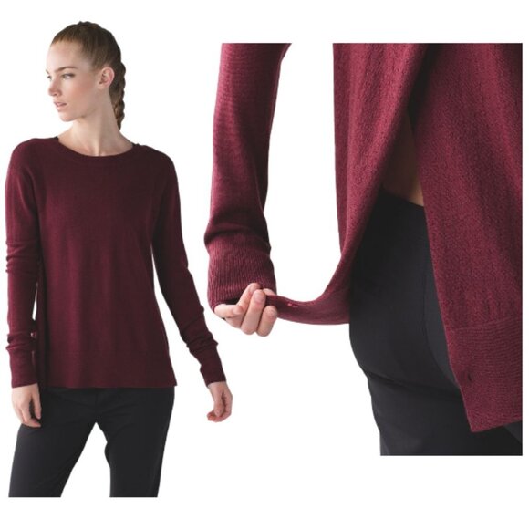Lululemon Wine Berry Sunset Savasana Pullover cross open back sweater - Picture 16 of 16